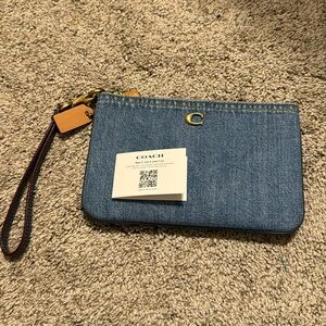 Coach large denim wristlet